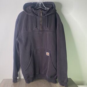 Carhartt Black Hooded Quarter-Zip Sweatshirt Men’s Medium - Distressed - 1389
